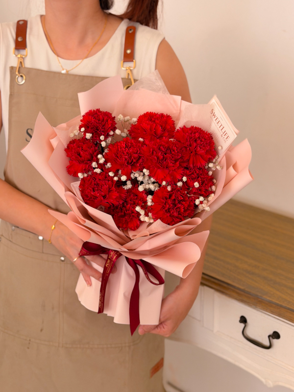 RED BLOSSOM Carnation Bouquet by SweetLife & Co. Florist Penang
